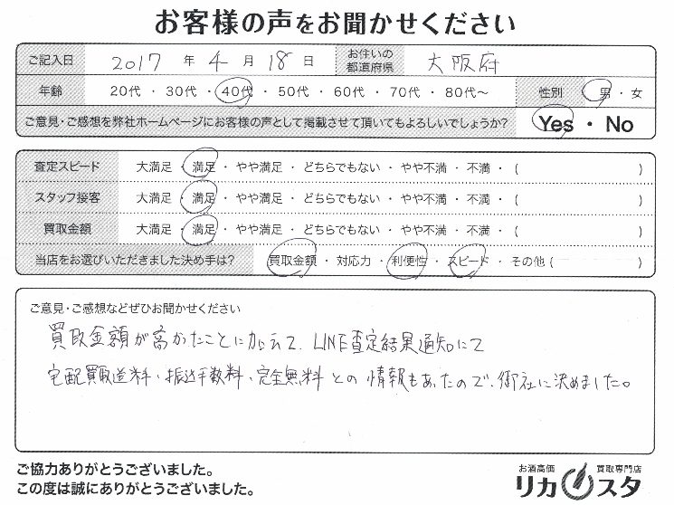 大阪府のお酒の宅配買取