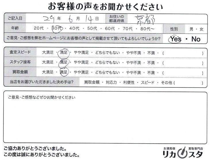 京都府のお酒の店頭買取