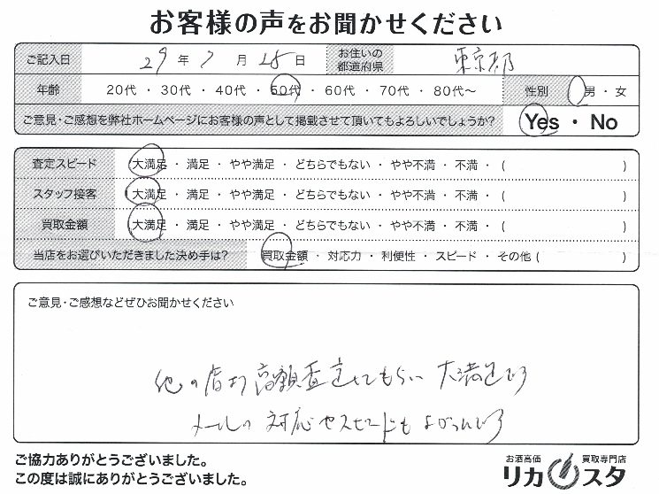 東京都のお酒の宅配買取