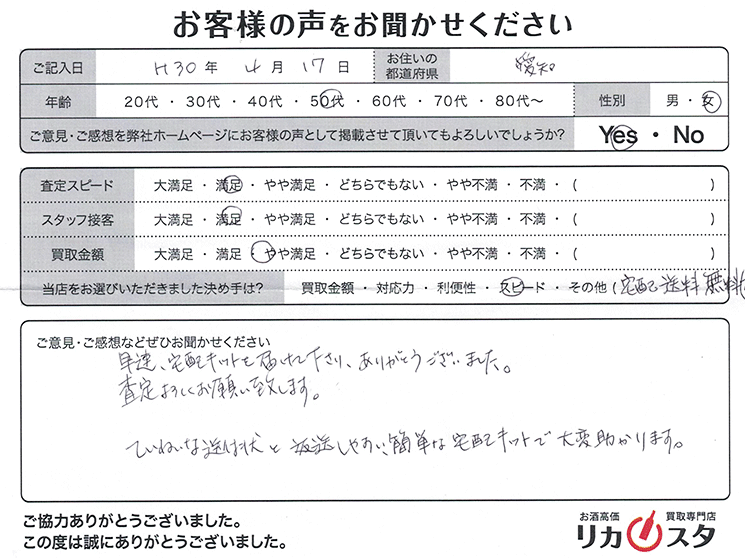 愛知県のお酒の宅配買取