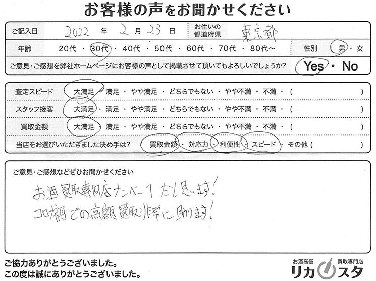 東京都のお酒の買取