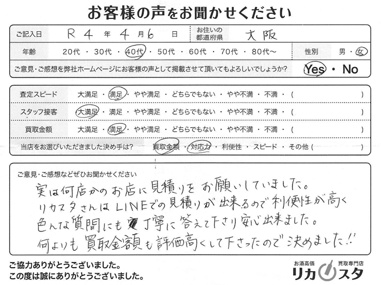 大阪府のお酒の買取