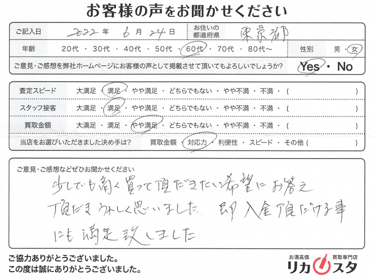 東京都の酒買取